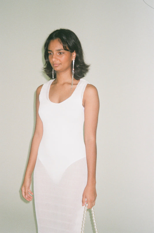 Vintage Y2K Cream perma pleated sheer midi dress