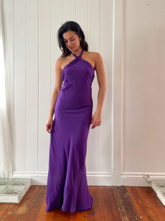 Vintage y2k purple silk backless evening gown