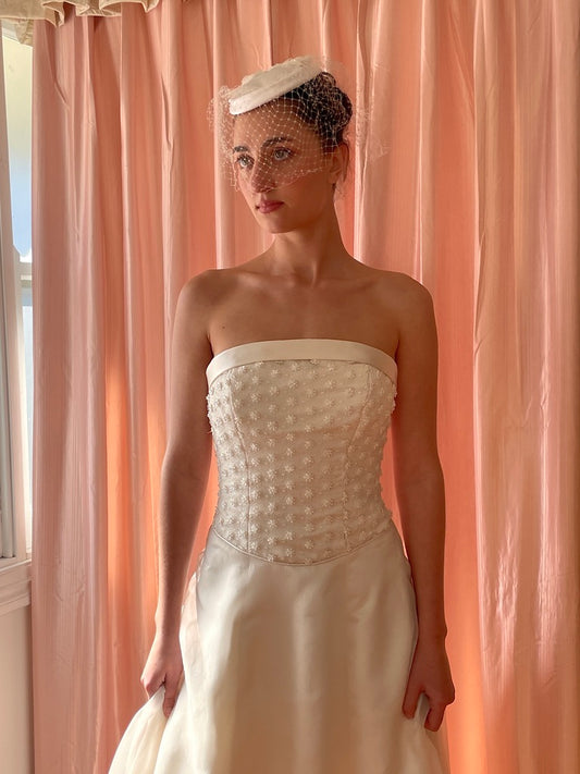 Vintage 70s white satin bridal hat with face netting