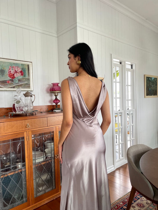 Vintage y2k  satin gown with draped back mocha