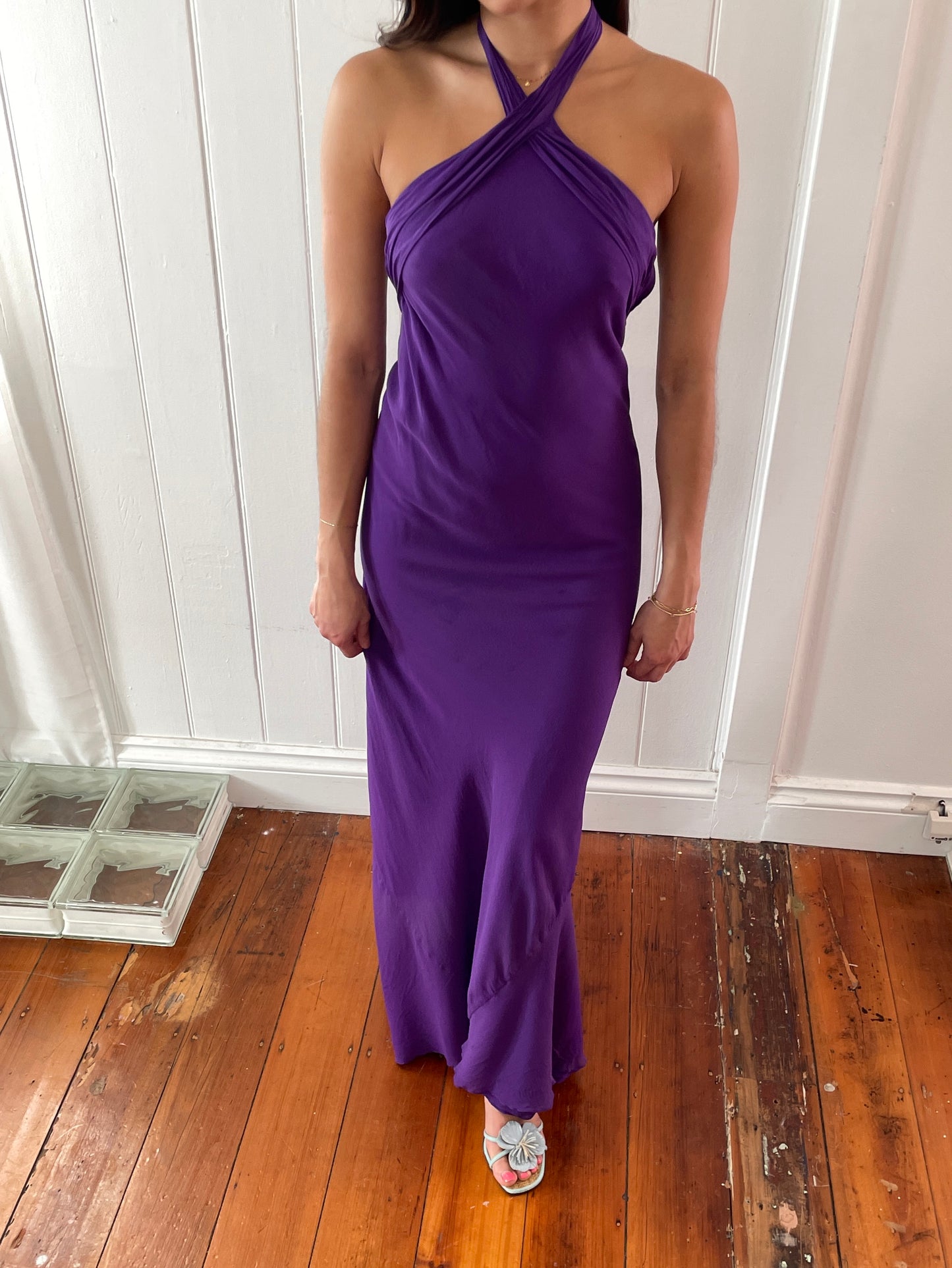 Vintage y2k purple silk backless evening gown