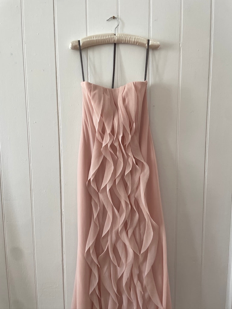 Vintage y2k Vera Wang baby pink cascading ruffle evening gown