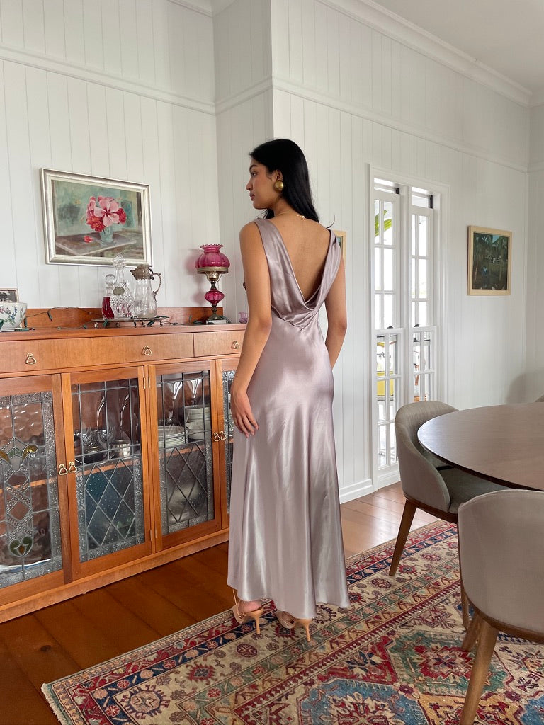 Vintage y2k  satin gown with draped back mocha