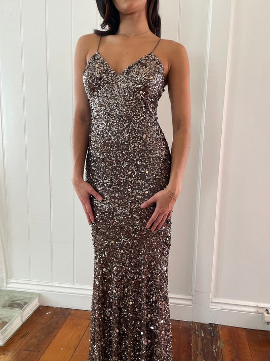 Vintage y2k bronze sequinned evening dress