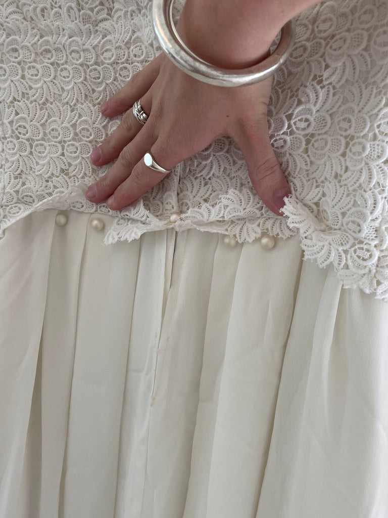 Vintage 60s long sleeve chiffon gown with guipure lace bodice