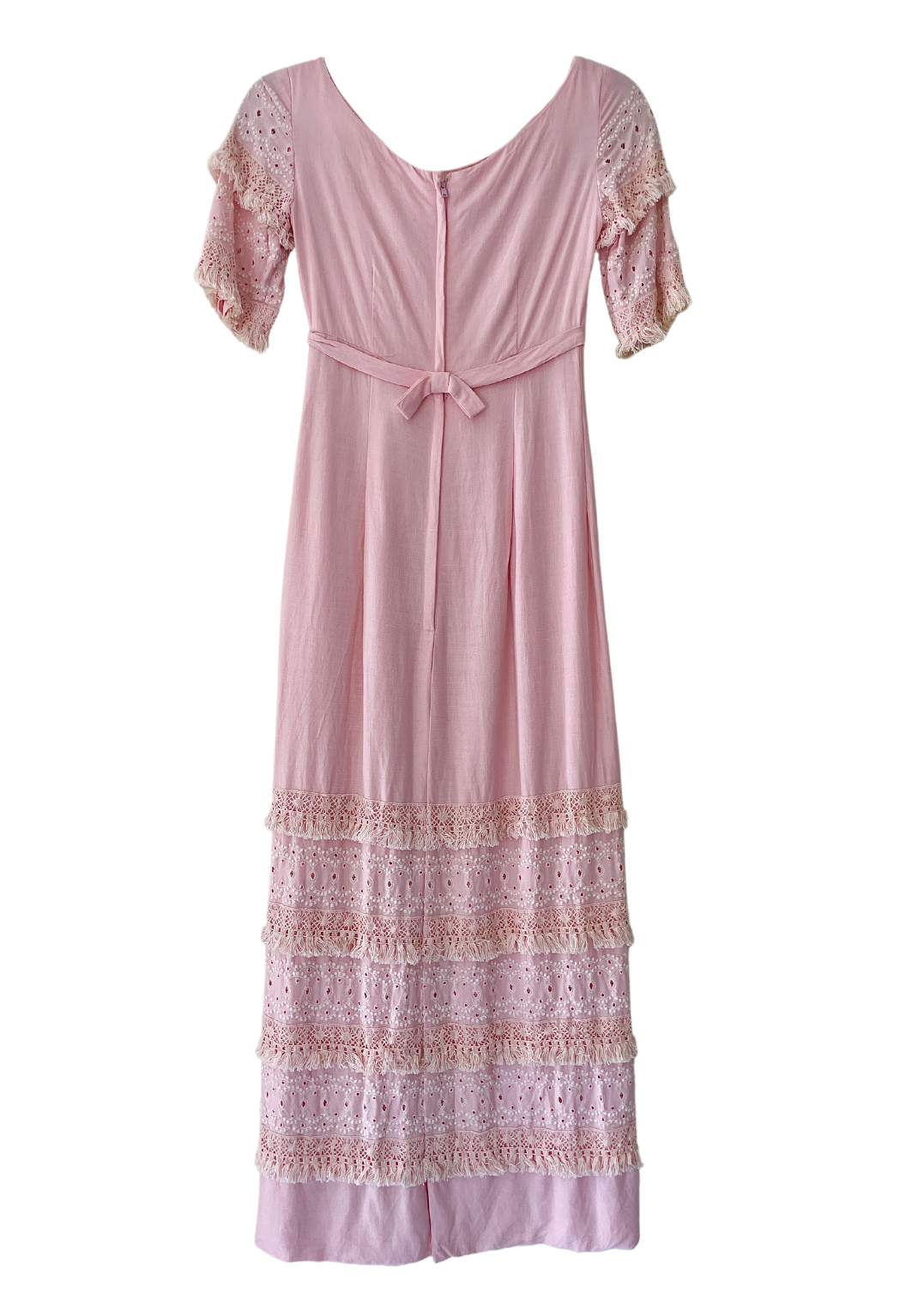 1960s Harry Keiser pink fringe trim column dress