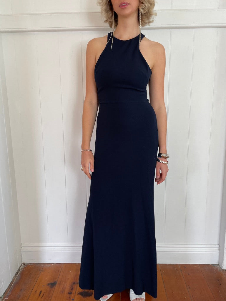 Vintage y2k Vera Wang navy high neck gown