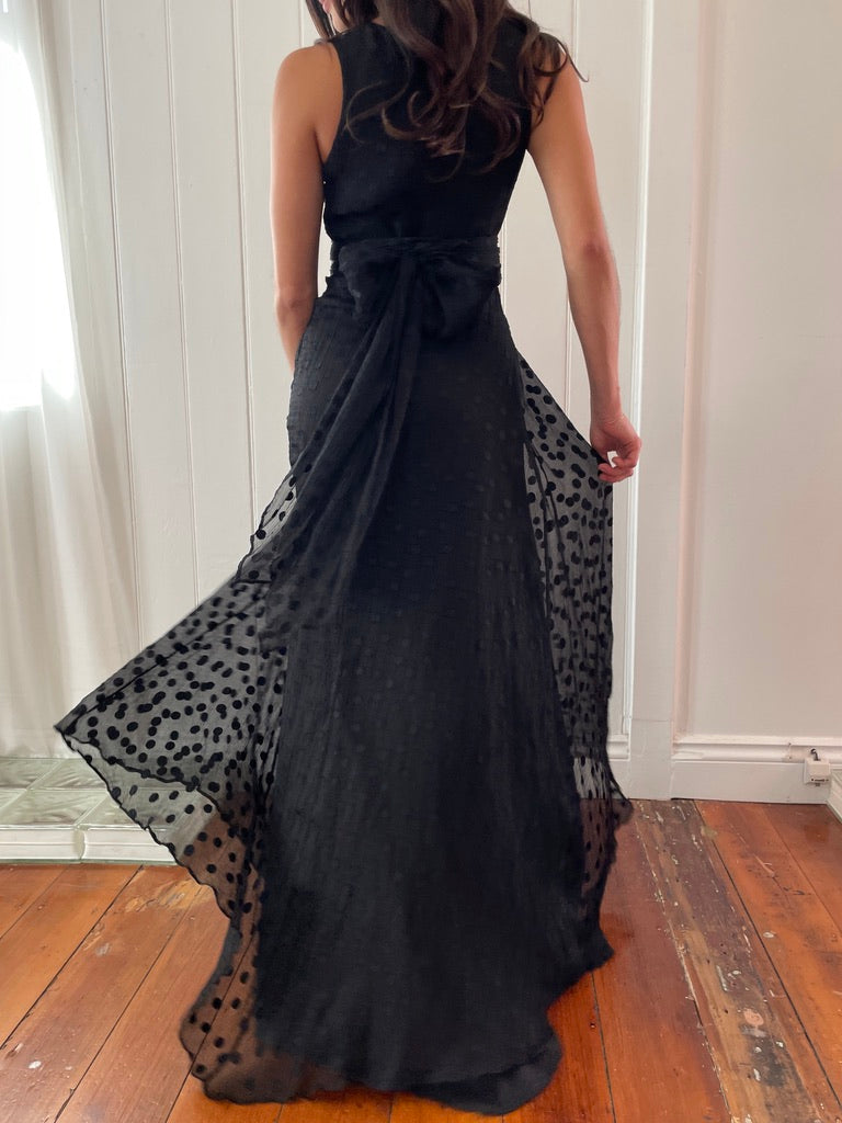 Vintage y2k black polka dot A-line maxi dress