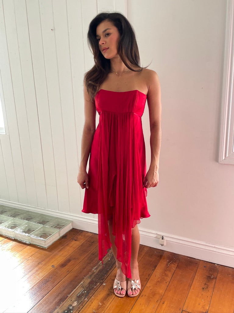 Vintage 90s red layered silk mini dress