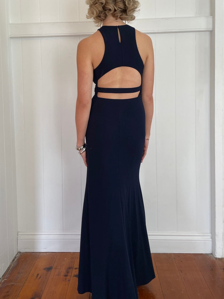 Vintage y2k Vera Wang navy high neck gown