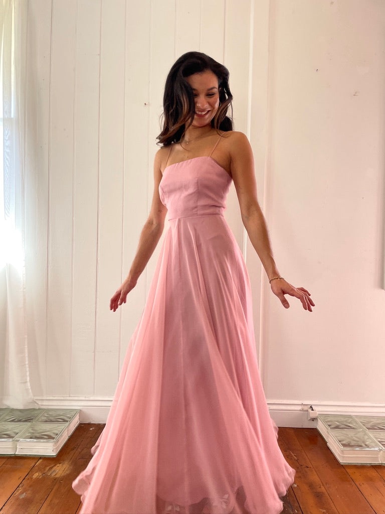 Vintage 70s dusty pink maxi dress with sheer bolero