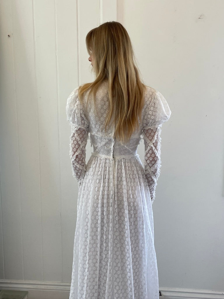 Vintage 70s lace high neck long sleeve wedding dress