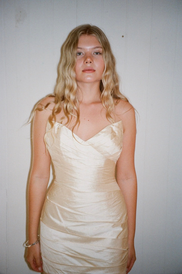 Vintage y2k raw silk champagne trumpet wedding gown