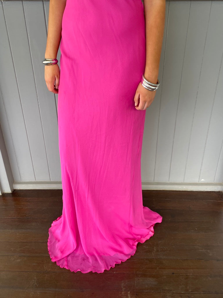 Vintage y2k pink silk halter neck maxi dress