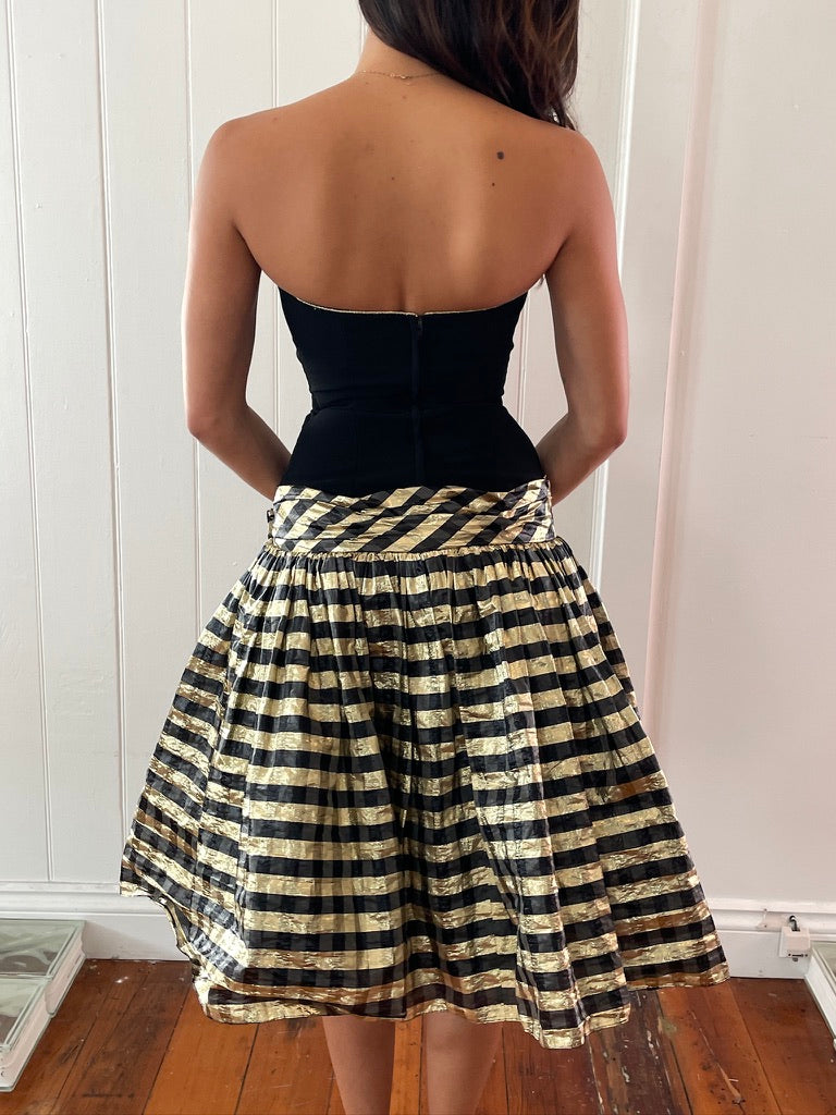 Vintage 80s drop waist lamé gingham mini dress