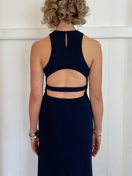 Vintage y2k Vera Wang navy high neck gown