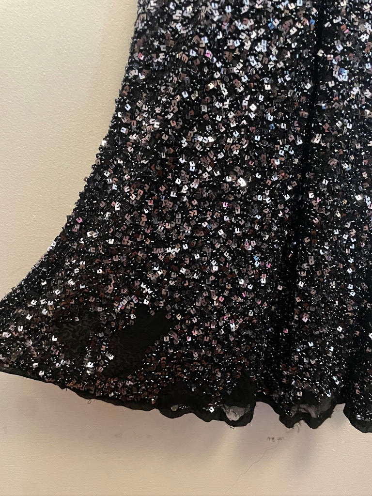 Vintage 90s midnight beaded open back evening dress