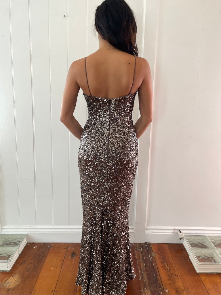 Vintage y2k bronze sequinned evening dress