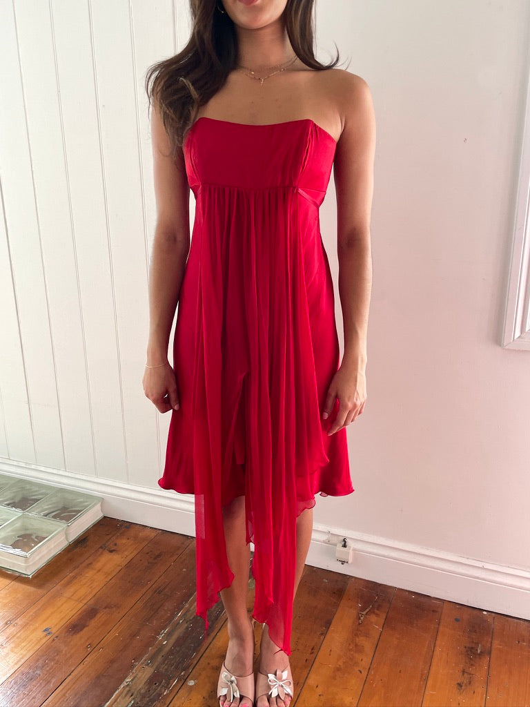 Vintage 90s red layered silk mini dress