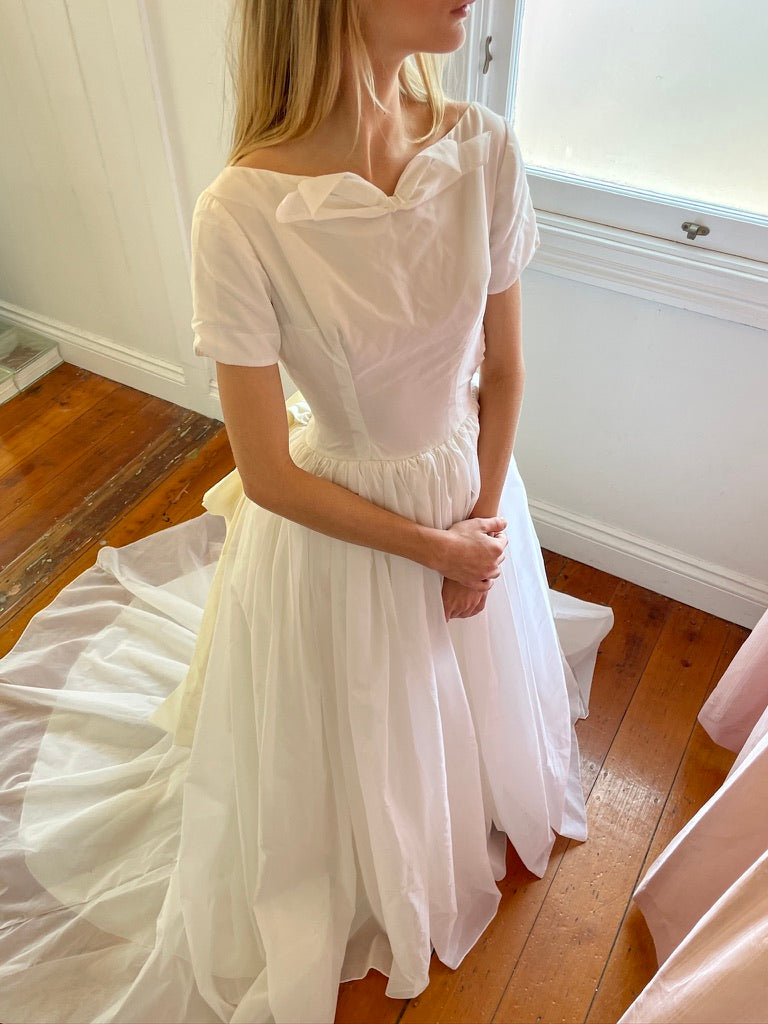 Vintage 50s boat neck cupcake wedding gown with bow