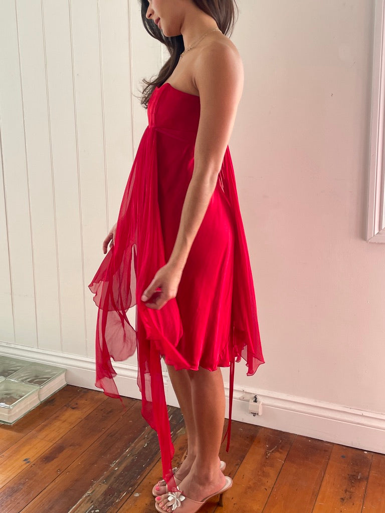 Vintage 90s red layered silk mini dress
