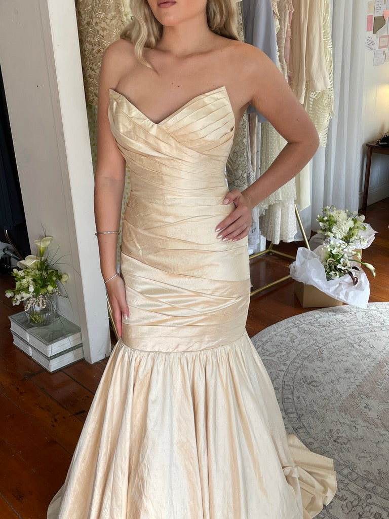 Vintage y2k raw silk champagne trumpet wedding gown