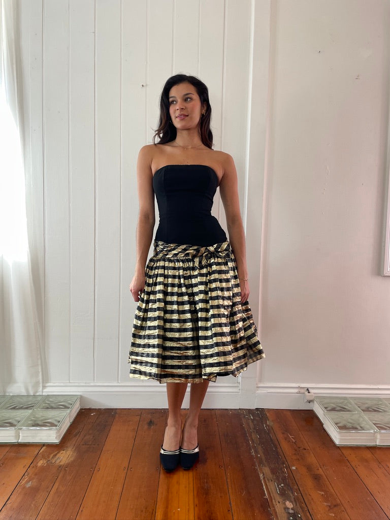 Vintage 80s drop waist lamé gingham mini dress