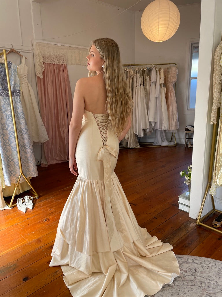 Vintage y2k raw silk champagne trumpet wedding gown