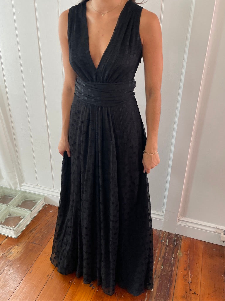 Vintage y2k black polka dot A-line maxi dress