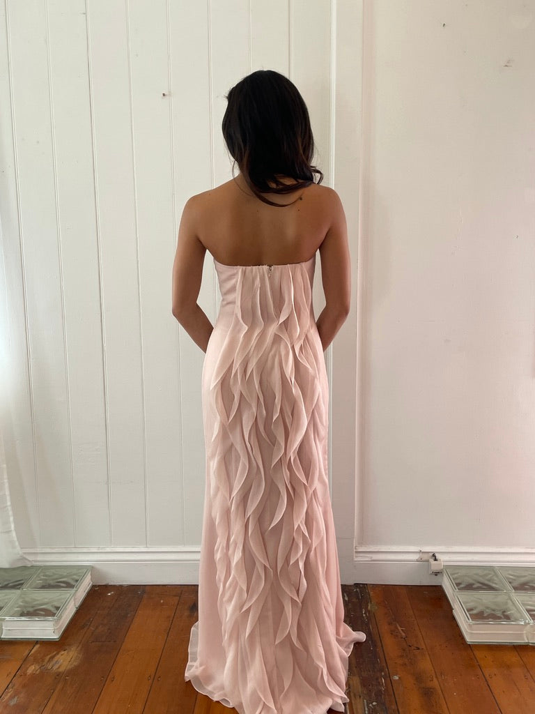 Vintage y2k Vera Wang baby pink cascading ruffle evening gown