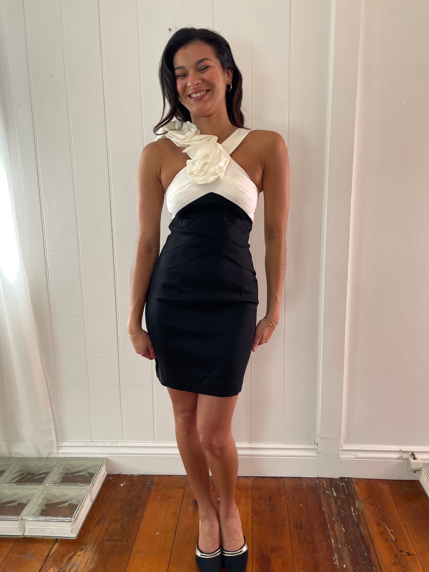 Vintage y2k Jessica McClintock black white mini dress