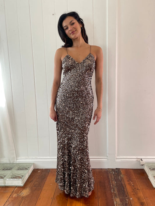 Vintage y2k bronze sequinned evening dress