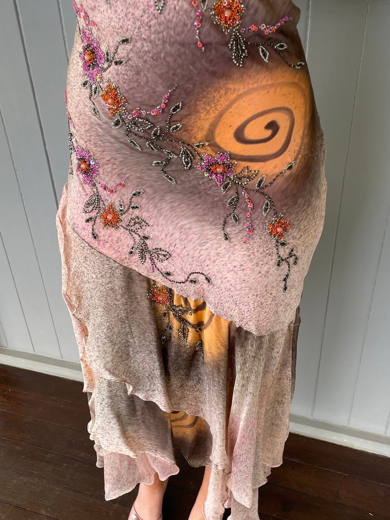Vintage Y2K silk beaded whimsical slip dress