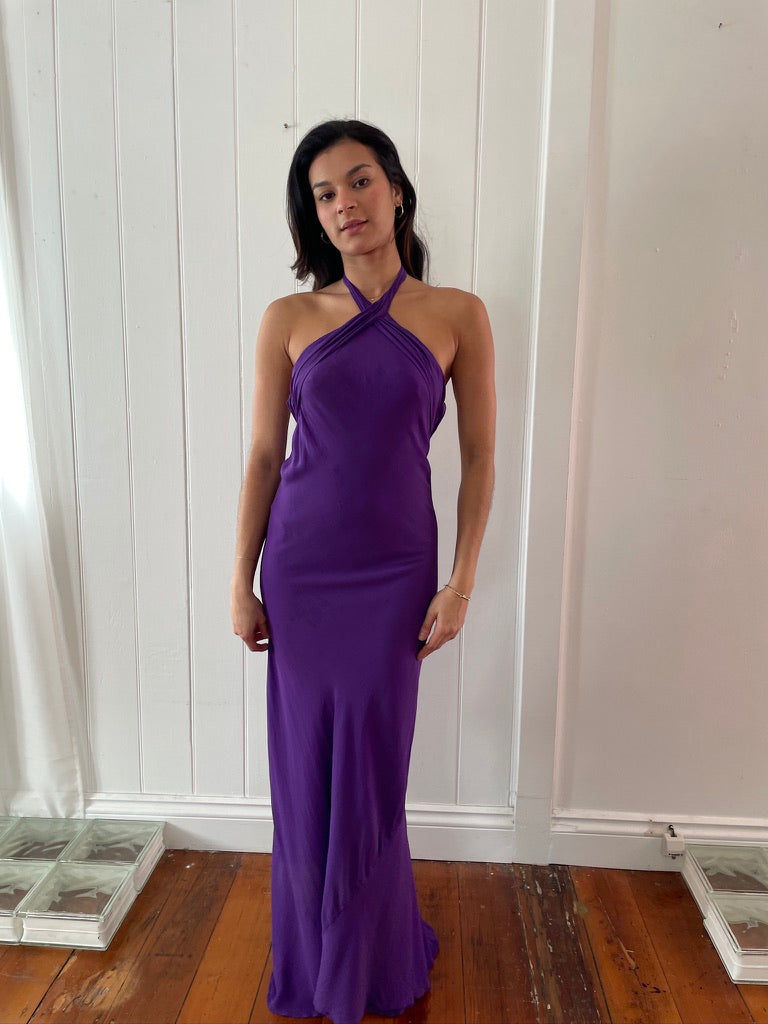Vintage y2k purple silk backless evening gown