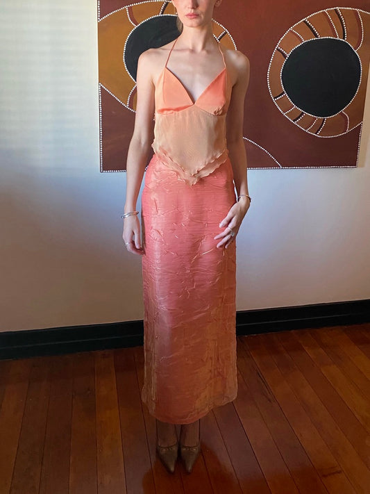 Vintage y2k orange sherbet skirt & halter set