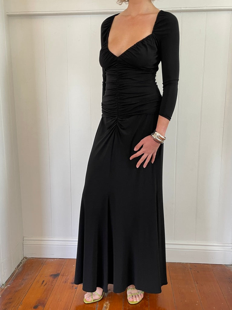 Vintage Y2K Vera Wang black ruched maxi dress