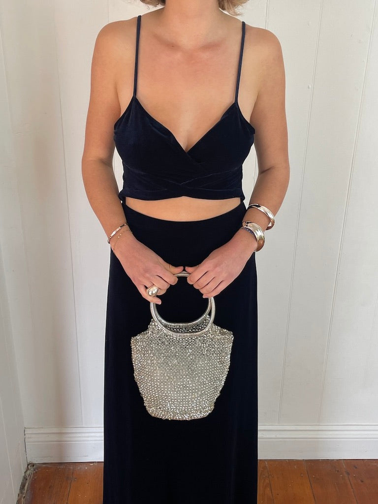 Vintage 90s navy velvet maxi with cutout detail