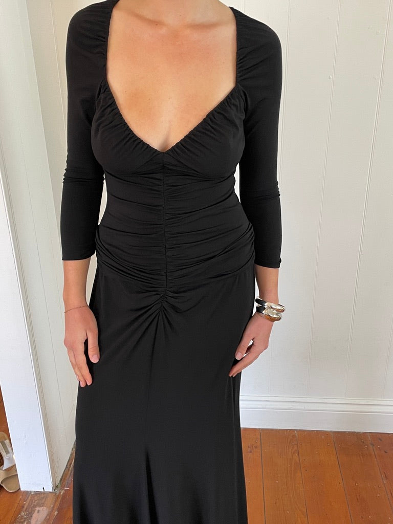 Vintage Y2K Vera Wang black ruched maxi dress
