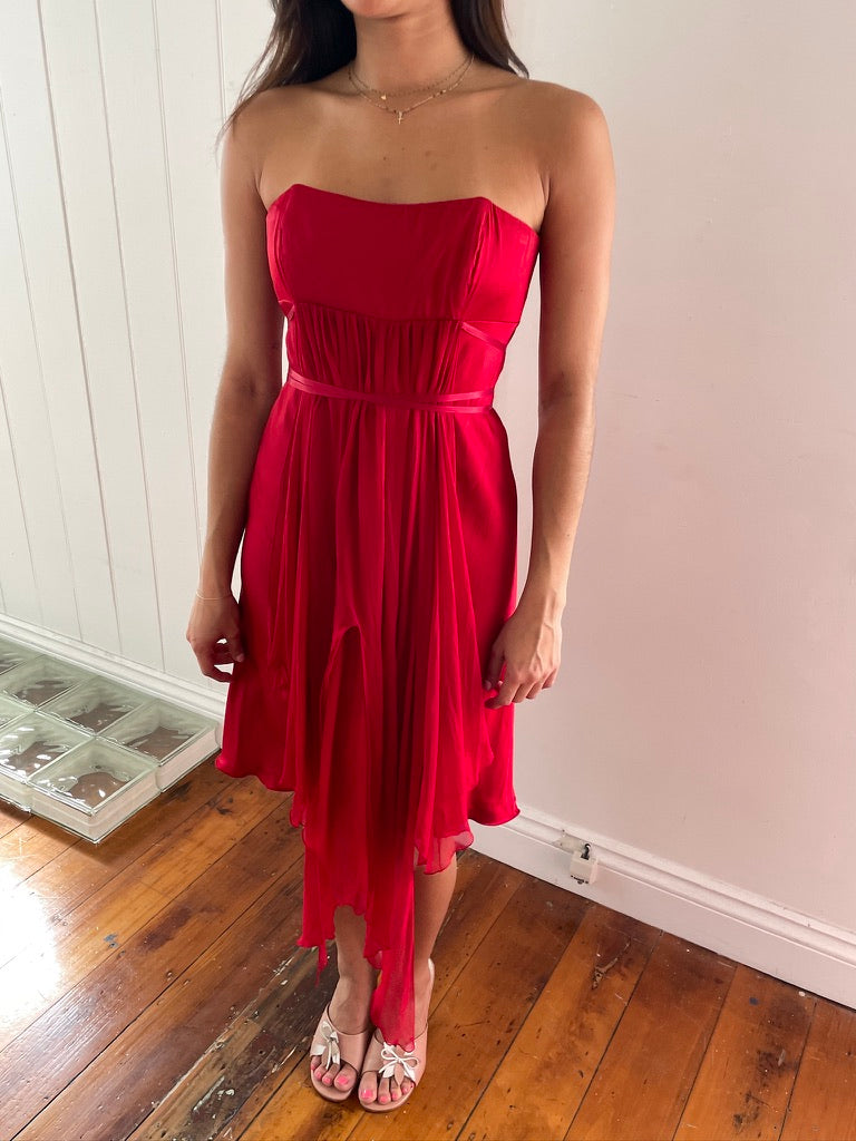 Vintage 90s red layered silk mini dress