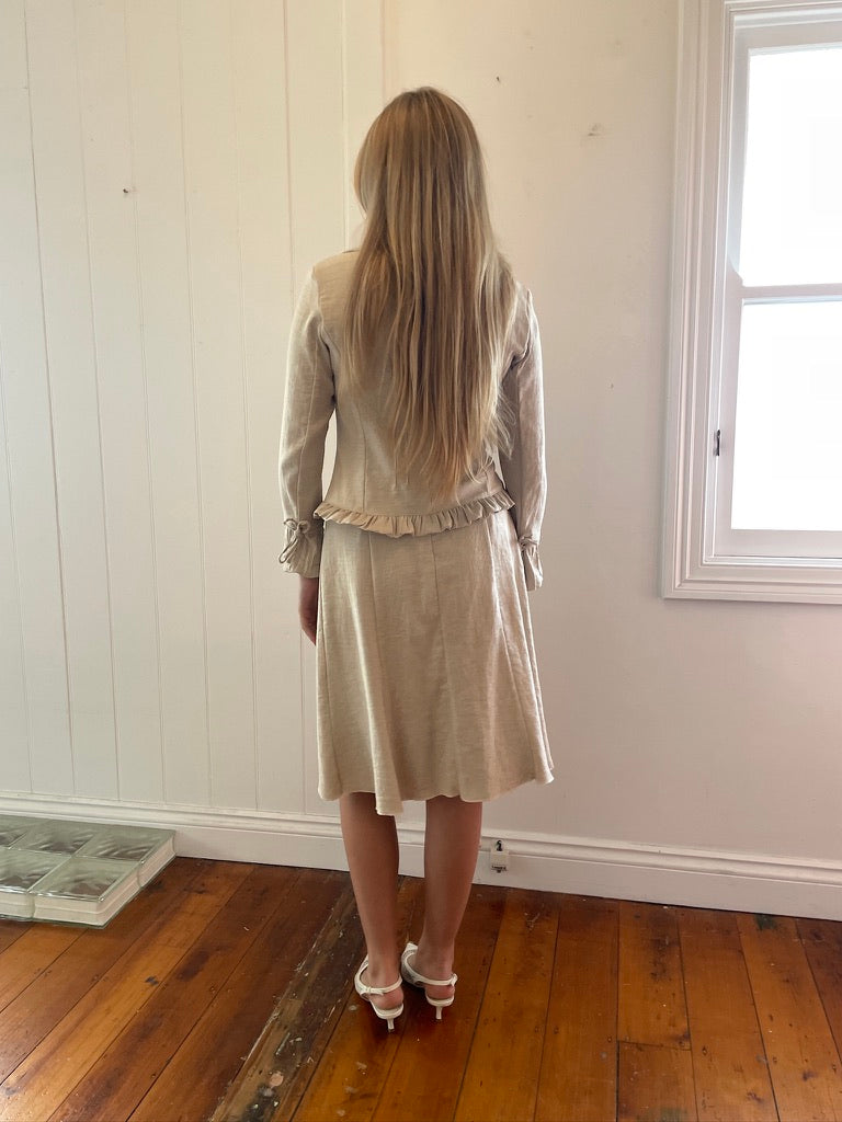 Vintage y2k french made bridal skirt suit set oatmeal