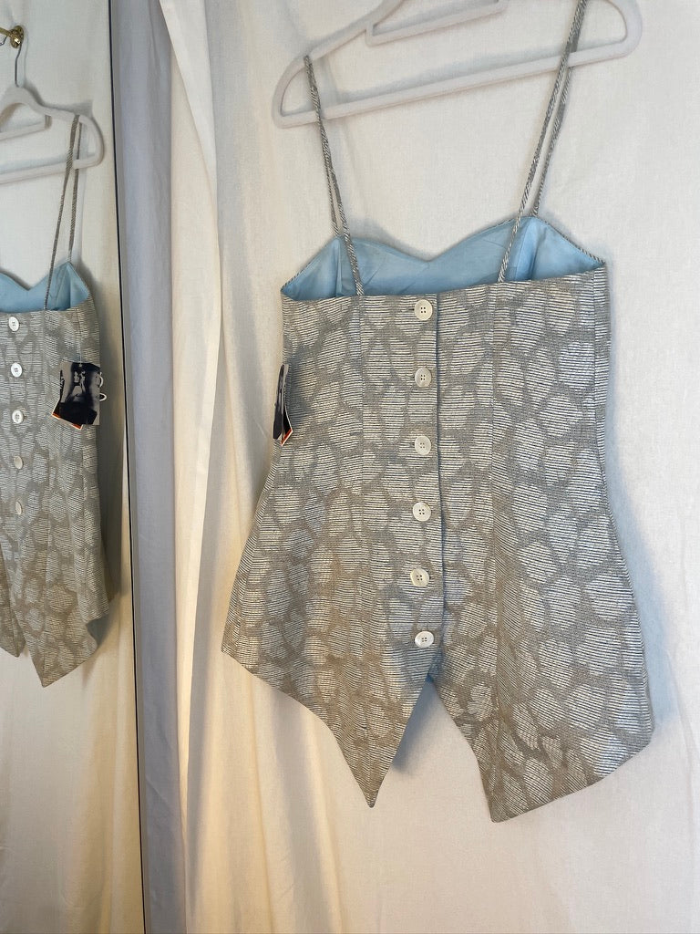 Vintage 90s Deadstock grey silk skirt top set