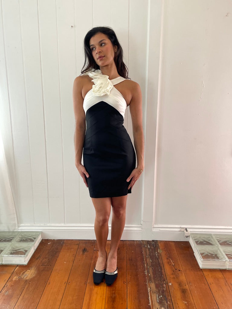 Vintage y2k Jessica McClintock black white mini dress