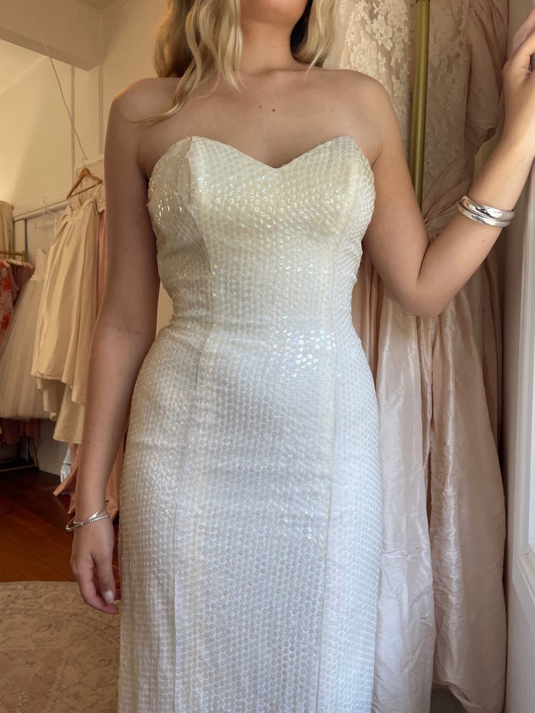 Vintage 80s cream sweetheart sequinned wedding dress