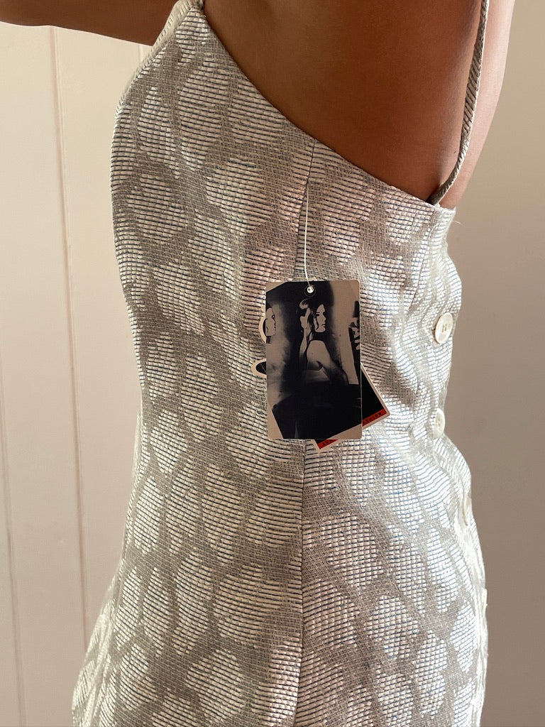 Vintage 90s Deadstock grey silk skirt top set