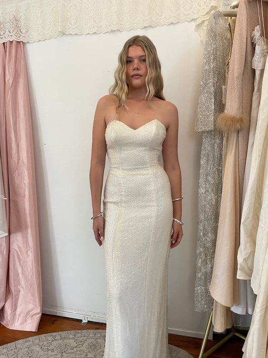 Vintage 80s cream sweetheart sequinned wedding dress