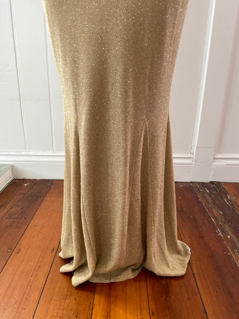 Vintage y2k gold shimmery halter neck evening dress