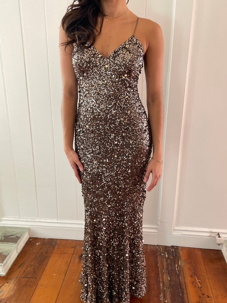 Vintage y2k bronze sequinned evening dress