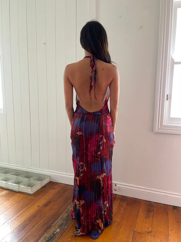 Vintage y2k Lisa Ho silk backless halterneck maxi