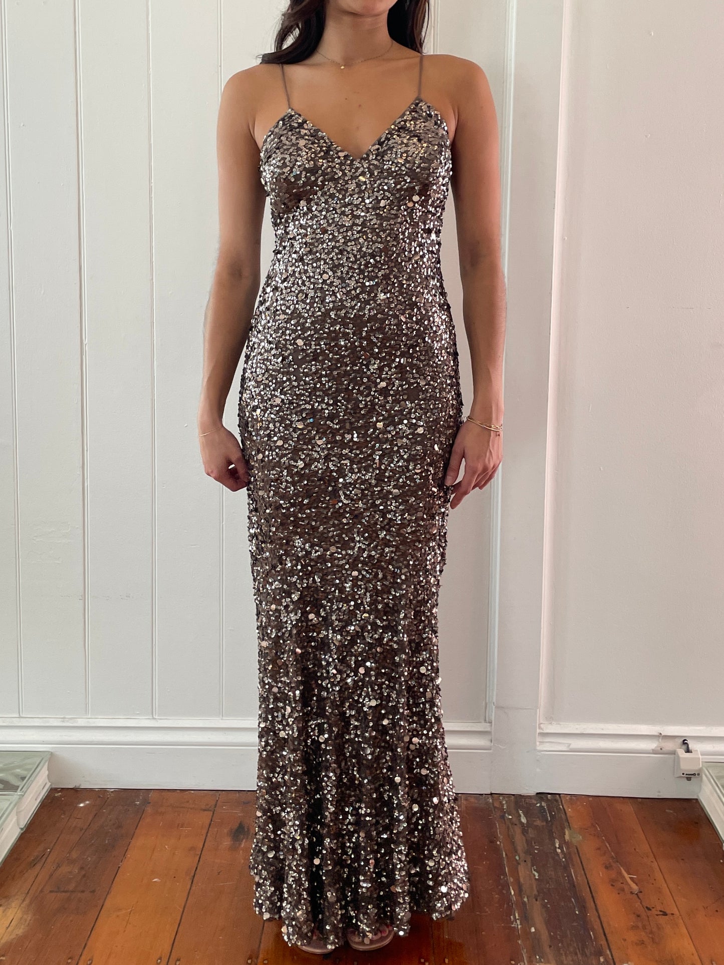 Vintage y2k bronze sequinned evening dress