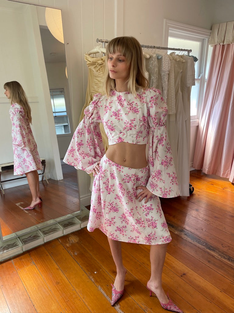 Vintage 70s floral skirt and top set